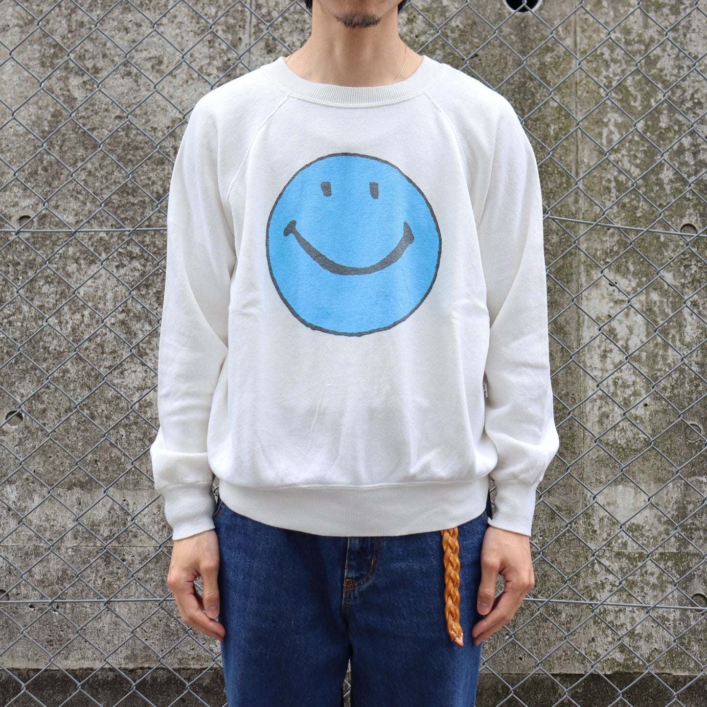 COPYCAT : "Smile" L/S Sweat - White×Blue