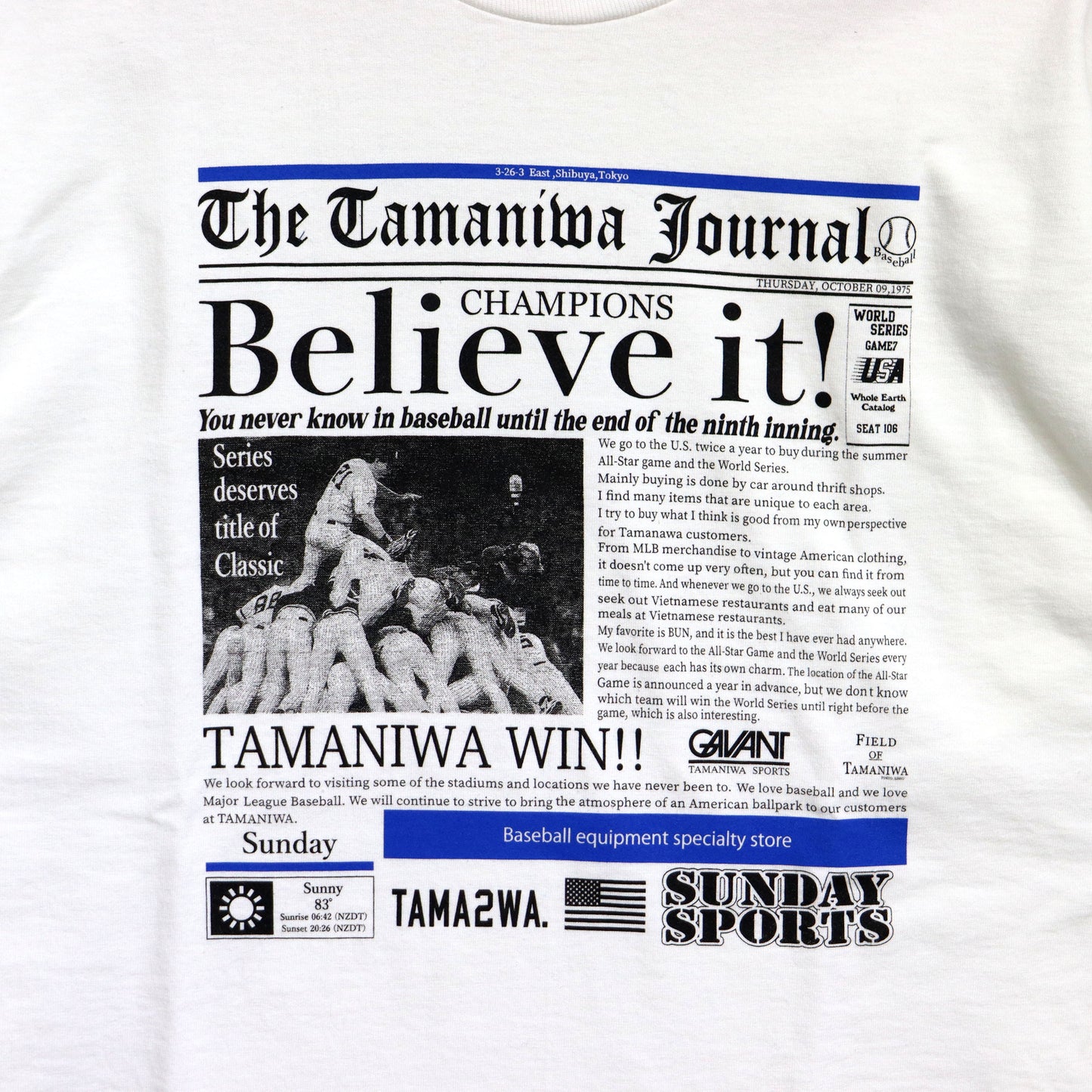 TAMANIWA×SUNDAY SPORTS: TS-6 NEWS PAPER LONG TEE