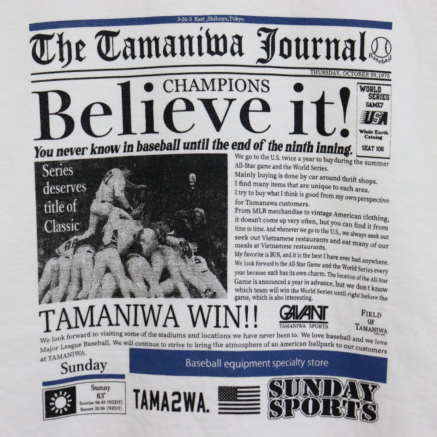 TAMANIWA×SUNDAY SPORTS: [10/13 (Mon)20:00PM Release] TS-6 NEWS PAPER LONG TEE