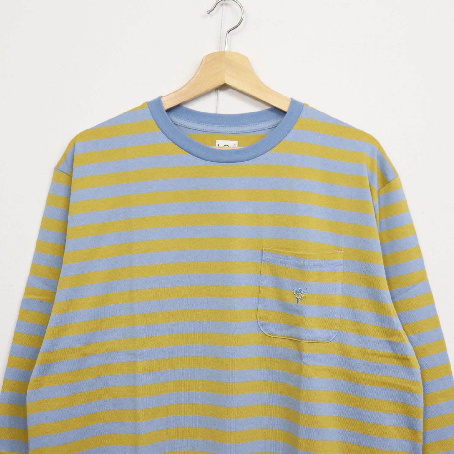 South2 West8 : L/S Round Pocket Tee - Stripe Jersey [SAX BLUE]
