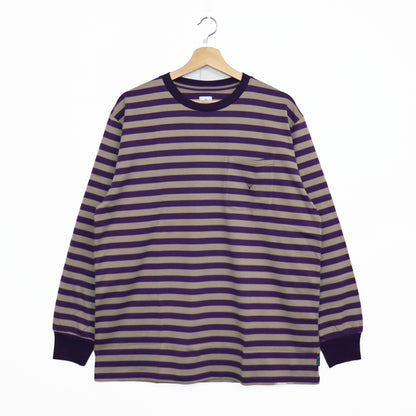 South2 West8 : L/S Round Pocket Tee - Stripe Jersey [PURPLE]