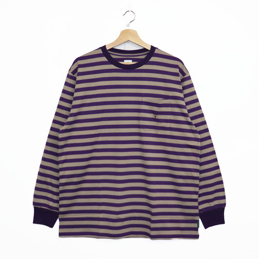 South2 West8 : L/S Round Pocket Tee - Stripe Jersey [PURPLE]
