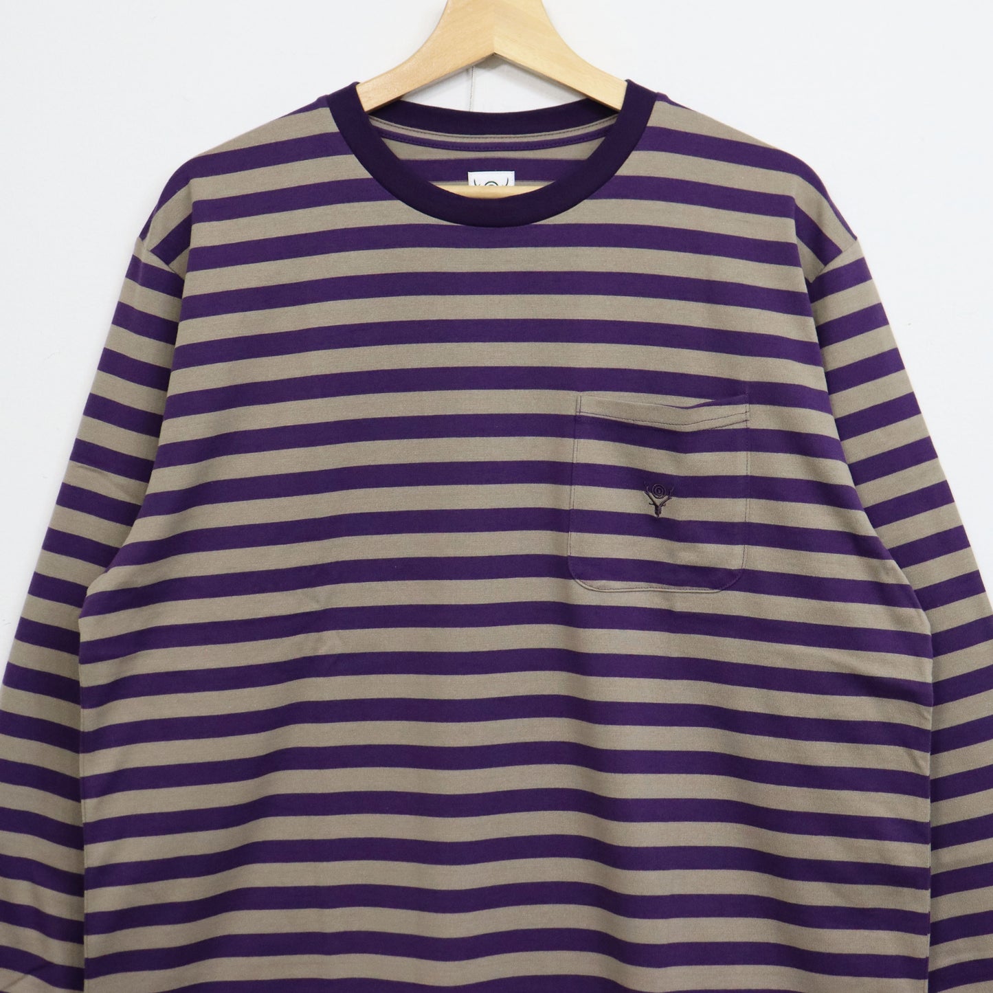 South2 West8 : L/S Round Pocket Tee - Stripe Jersey [PURPLE]