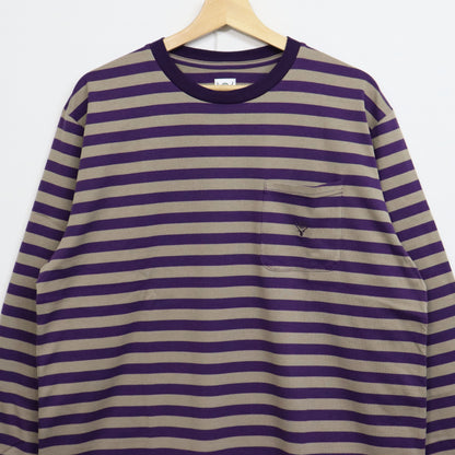 South2 West8 : L/S Round Pocket Tee - Stripe Jersey [PURPLE]
