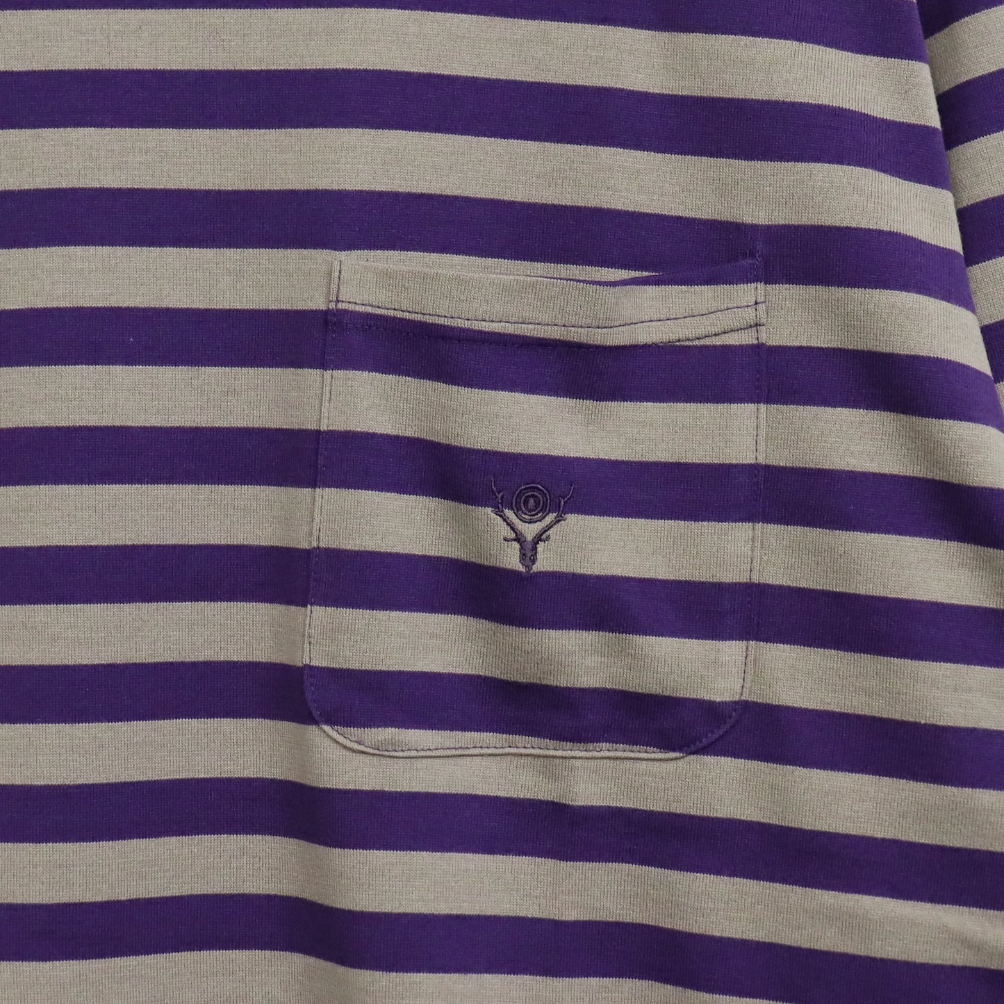 South2 West8 : L/S Round Pocket Tee - Stripe Jersey [PURPLE]
