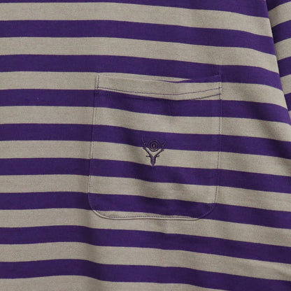 South2 West8 : L/S Round Pocket Tee - Stripe Jersey [PURPLE]