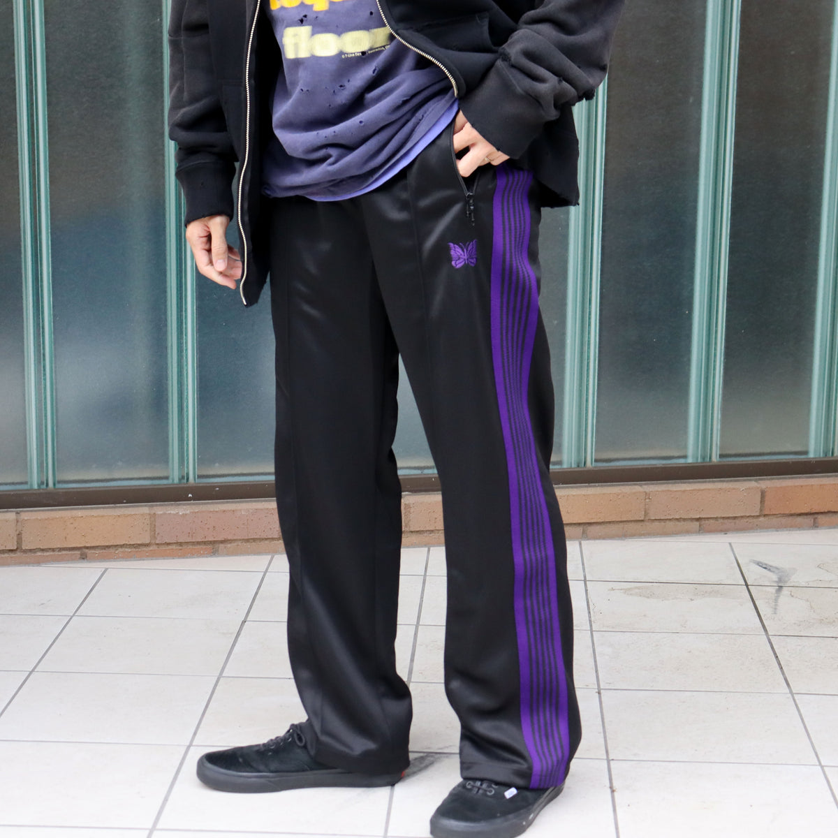 Needles : Track Pant - Poly Smooth 【BLACK×PURPLE】
