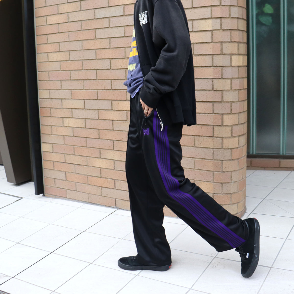 Needles : Track Pant - Poly Smooth 【BLACK×PURPLE】