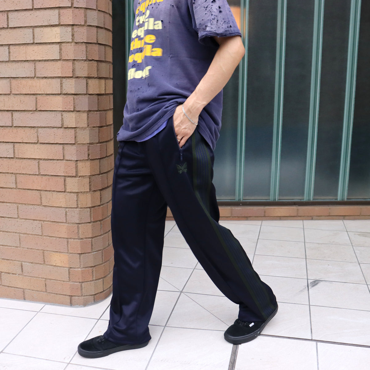 Needles : Track Pant - Poly Smooth 【NAVY×GREN】