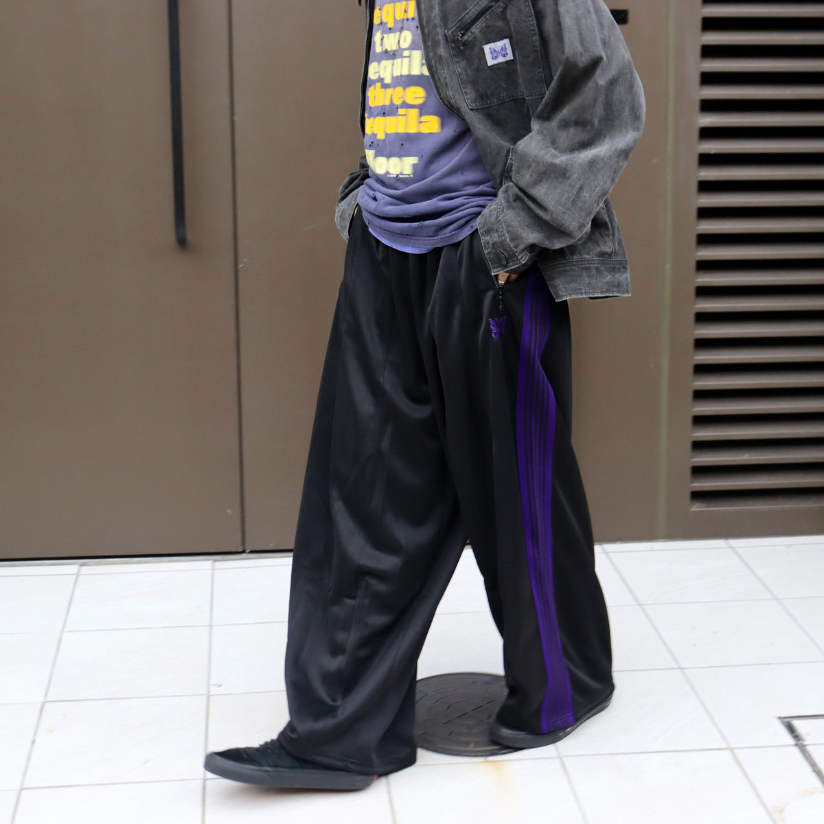 Needles : H.D. Track Pant - Poly Smooth 【BLACK×PURPLE】