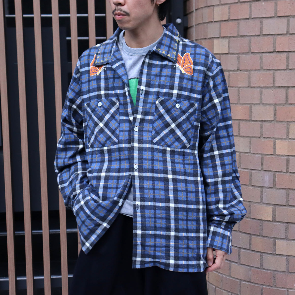 Needles : One-Up Shirt - Printed Flannel / Plaid 【BLUE×NAVY】