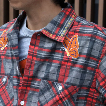 Needles : One-Up Shirt - Printed Flannel / Plaid 【RED×GREY】