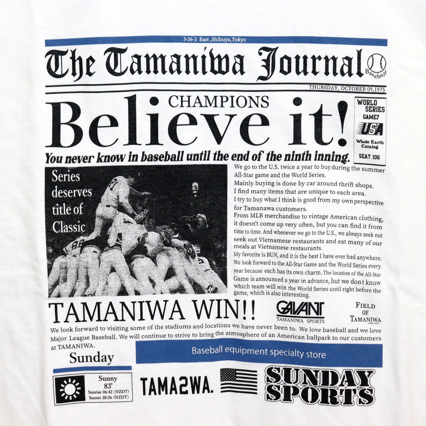TAMANIWA×SUNDAY SPORTS : TS-7 TAMA NEWS PAPER RINGER TEE