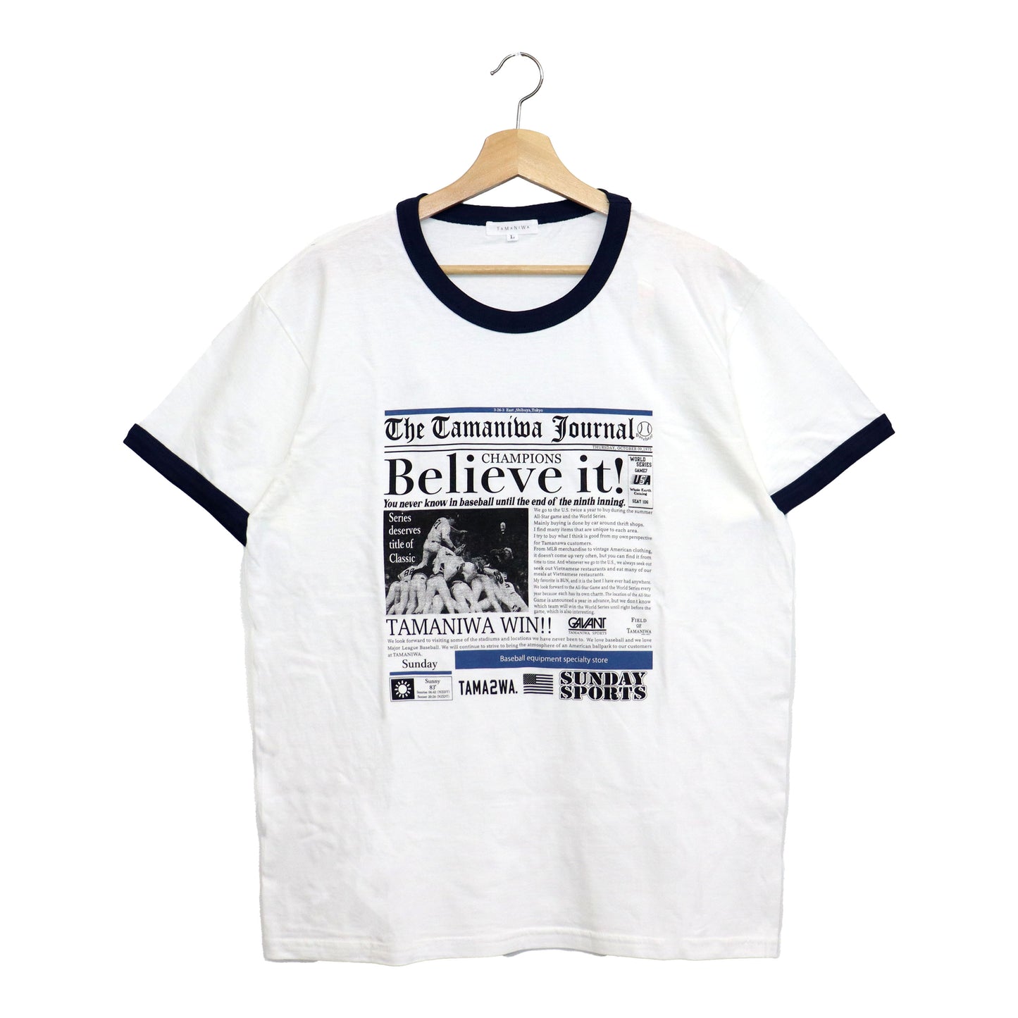 TAMANIWA×SUNDAY SPORTS : TS-7 TAMA NEWS PAPER RINGER TEE
