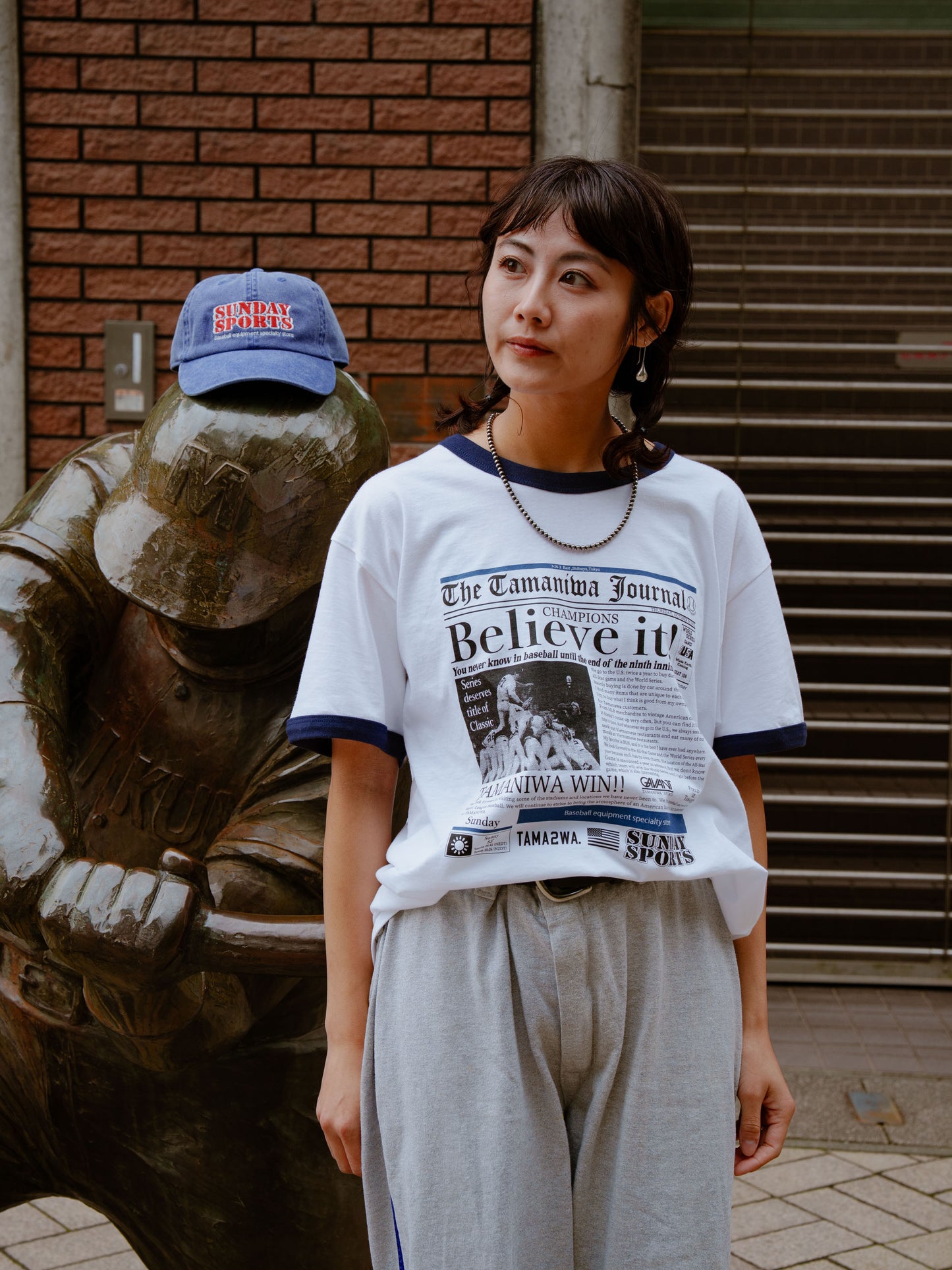 TAMANIWA×SUNDAY SPORTS : TS-7 TAMA NEWS PAPER RINGER TEE